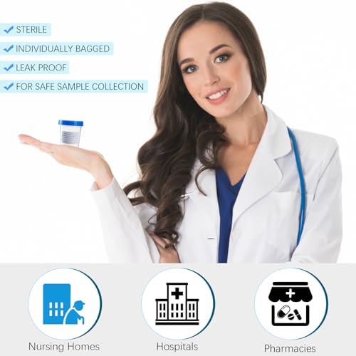 TrelaCo 50 Pcs 4oz Disposable Sterile Urine Specimen Cups with Lids