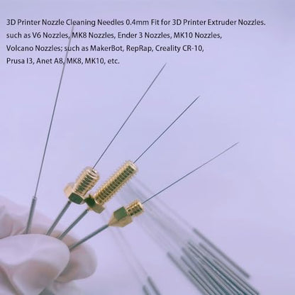 20Pcs 3D Printer Nozzle Cleaning Needles 0.4mm, Stainless Steel Nozzle Cleaning Kit 0.4mm Needles Use for Ender,MK8,V6,Creality,Prusa,Volcano Nozzles Cleaner, (Total Length: 80mm) - style: 20Pcs 3D Printer Nozzle Cleaning Needles 0.4mm