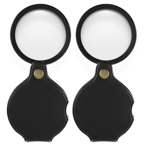 2 PCS Pocket Magnifying Glass, 32x Small Mini Folding Magnifying Glass, Rotating Folding Portable Pocket Magnifier for Reading Close Work Newspaper Book (Black) (32x) - size: 32x