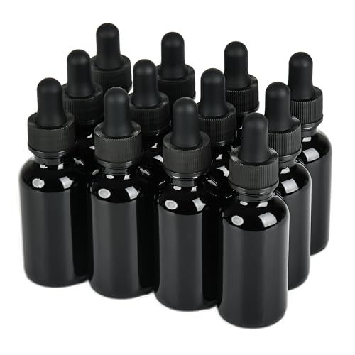 NOOEEISS 12 Pcs, 1oz Black Glass Eye Dropper Bottle, Tincture Bottles with Leak-Proof Design, Stronger Suction, for All Kinds of Mixed Liquids - color: Black, size: 1oz-12Pack