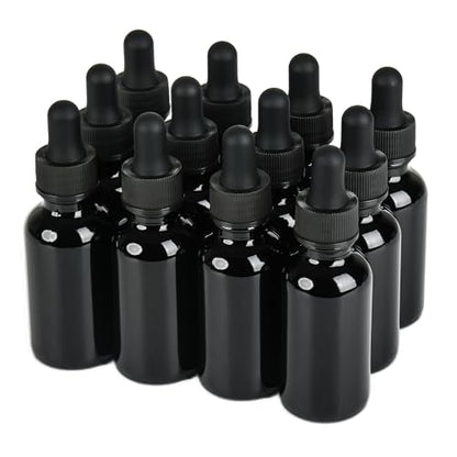 NOOEEISS 12 Pcs, 1oz Black Glass Eye Dropper Bottle, Tincture Bottles with Leak-Proof Design, Stronger Suction, for All Kinds of Mixed Liquids - color: Black, size: 1oz-12Pack
