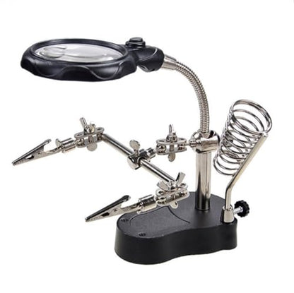 Adjustable Helping Hand with Magnifying Glass, 3.5X/12X Magnifying Glass Soldering with Clamp and Alligator Clips Desktop Magnifer Stand for Craft Carving Jewelry (Modern)
