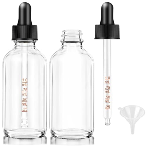 2 Pack Dropper Bottles 2 OZ, Clear Glass Bottle with Graduated Dropper - color: Clear
