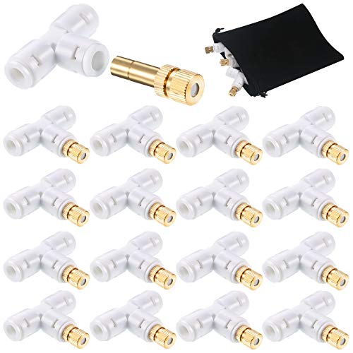 Honoson 32 Pieces 1/4" Brass Misting Nozzles Kit with 0.03 cm Orifice Thread Gold Nozzles for Patio Misting System Outdoor Cooling System Garden Water Mister