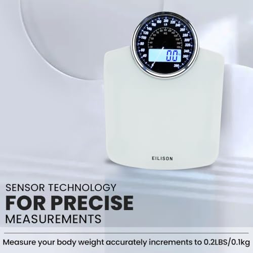 EILISON 2-in-1 Digital & Analog Bathroom Scale, 400 lbs, Large Display - color: White