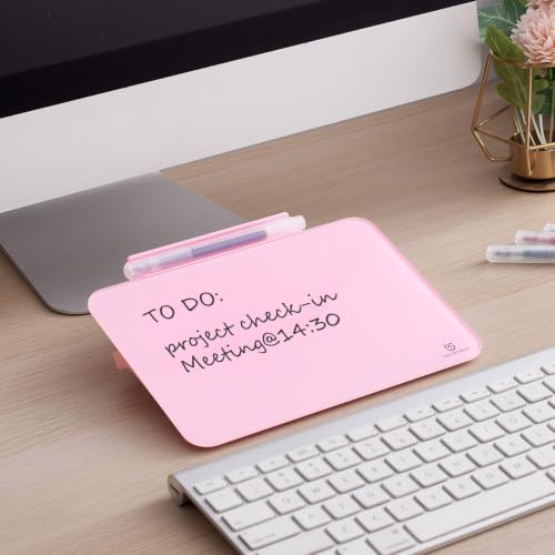 Small Desktop Glass Dry-Erase Whiteboard - 8 X 6 Inches Tabletop Easel Whiteboard with Stand, Desk Board Buddy for Artist, Teacher and Student - color: 8 X 6 Inches - Pink