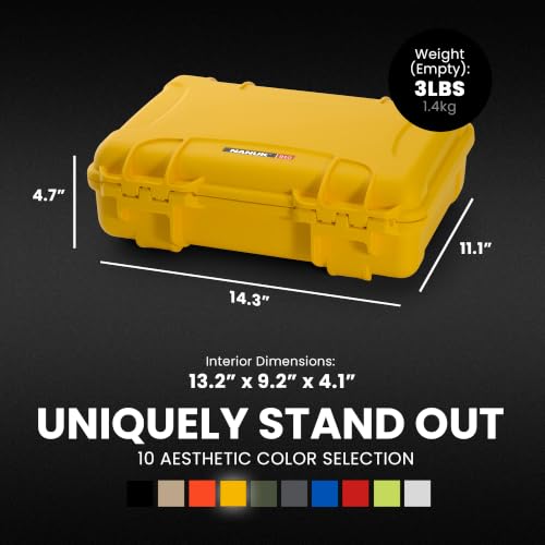 NANUK 910 Hard Case with Customizable Cubed Foam, IP67 Waterproof, Dustproof and Impact Resistant, 14.3” x 11.1” x 4.7”, Rugged Construction for Ultimate Protection, Made in Canada - Yellow - color: Yellow, style: Cubed Foam