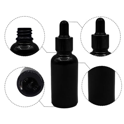 12 Pcs1 oz Black Glass Dropper Bottle 30 ml Tincture Bottles with Dropper Lab Dropping with Eye Droppers, Funnels, Label Stickers for Essential Oil Perfumes (Black, UV Safe Bottles) - color: Black, size: 1 Ounces