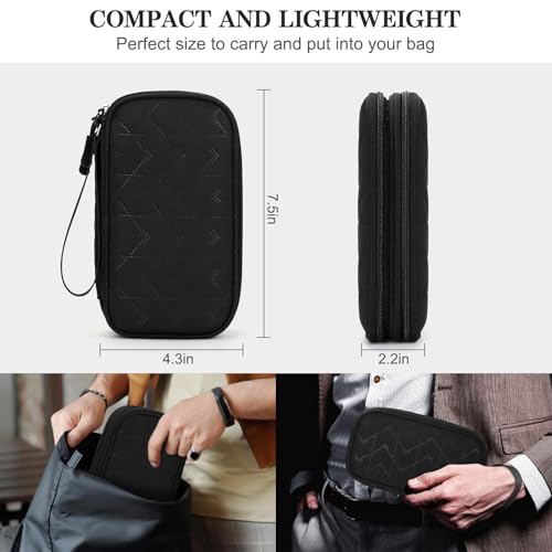 FYY Electronic Organizer, Travel Tech Pouch, Cable Organizer Black Quilted - color: Black Quilted, size: 7.5 x 4.3 x 2.2 inches