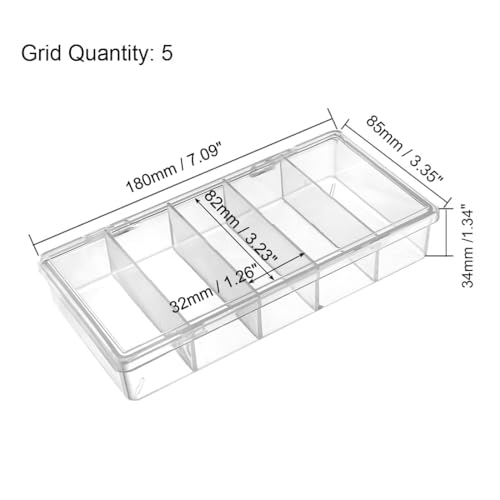 uxcell Component Storage Box PS Fixed 5 Grids Clear White 180x85x34mm