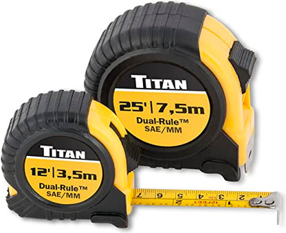 Titan 10903 Tape Measure with Easy-Read Standard Markings and Durable Case, 2-Piece Set, 12-Foot and 25-Foot - size: 3.7 m