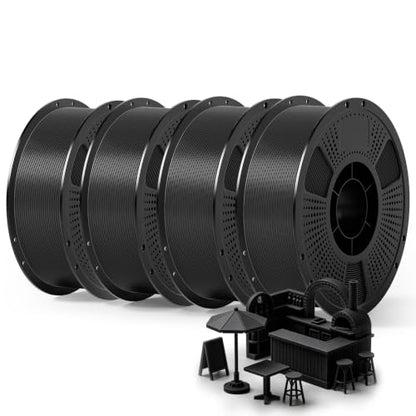 PETG Filament Bundle 4kg, Low Stringing High Toughness 3D Printer Filament 1.75mm, Clog-Free Neat Wound, High Speed Printing PETG Fits Most FDM 3D Printers, 1KG*4 Pack, PETG Black * 4 - color: 4000g Black*4
