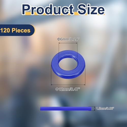 uxcell 120 Pcs Nylon Flat Washers 6mm ID 12mm OD 1.5mm Thick Plain Washer Grommets Plastic Sheet Gasket Fastener Sealing Spacer Gasket Ring Water Hose Washers, Blue - color: Blue, size: 6mm x 12mm x 1.5mm