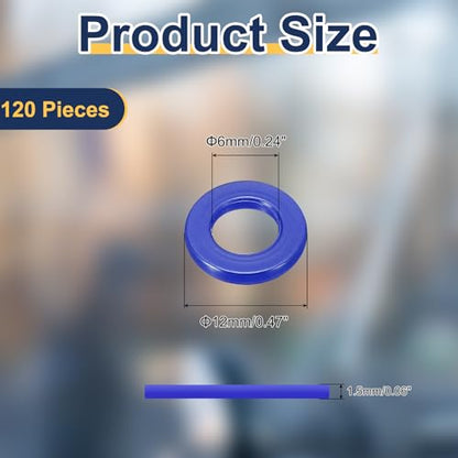 uxcell 120 Pcs Nylon Flat Washers 6mm ID 12mm OD 1.5mm Thick Plain Washer Grommets Plastic Sheet Gasket Fastener Sealing Spacer Gasket Ring Water Hose Washers, Blue - color: Blue, size: 6mm x 12mm x 1.5mm