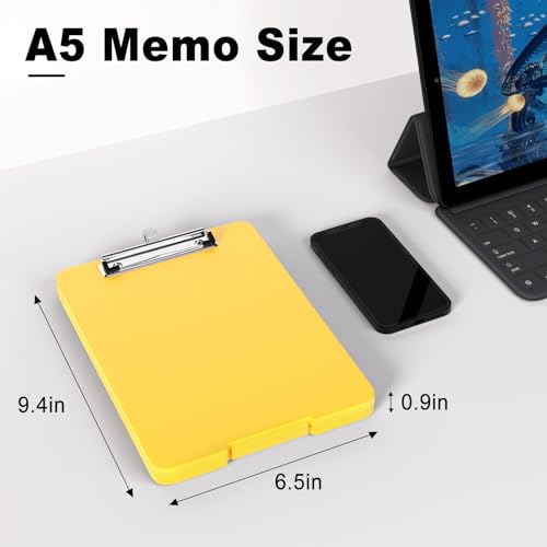 Hongri A5 Clipboard with Storage, Metal Retractable Pen Holder, Yellow - color: Yellow