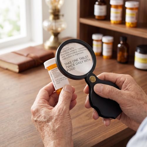10X Pocket Magnifier Glass, Rotating Magnifying Lens, Black, 1pc