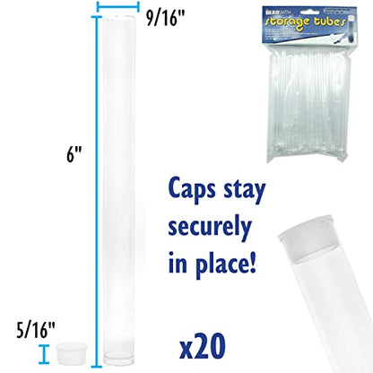 The Beadsmith Clear Plastic Tubes - 6-Inch-Long Round Tubes, 9/16 Inches in diameter - Flat Caps - Use for Beads, Bath Salts, Wedding & Party Favors, Home or Office Storage - Bag of 20 (Pack of 2) - size: 6 x 9/16 inches (Pack of 2)