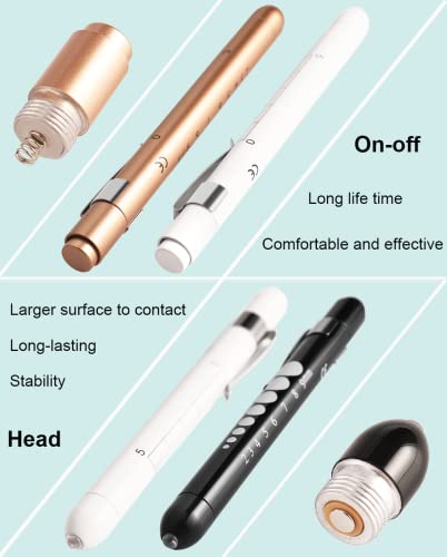 MEUUT Medical Pen Lights for Nurses 3 Pack & 6 AAA Batteries for EMT - color: Black+White+Gold