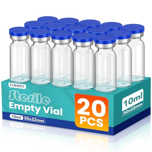 FURWEY 10ML Sterile Vials, Glass Empty Vials for Injection, 20 Pack - size: 10ML-20P