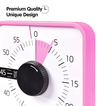 TWENTY5 SEVEN 7.5-Inch Visual Timer, Battery-Free 60-Minute Countdown Clock - color: Pink