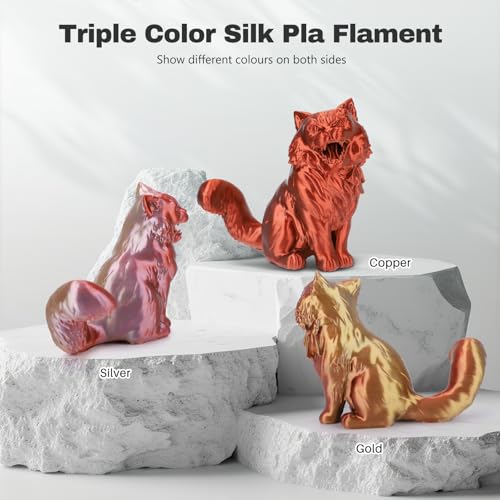 3DHoJor Silk PLA Filament 1.75mm Gold Silver Copper Triple Color PLA 3D Printer Filament 3 in 1 Coextrusion 1KG Spool(2.2lbs) 3D Printing Filament Dimensional Accuracy +/- 0.03mm - color: Gold Silver Copper