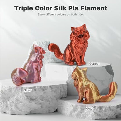 3DHoJor Silk PLA Filament 1.75mm Gold Silver Copper Triple Color PLA 3D Printer Filament 3 in 1 Coextrusion 1KG Spool(2.2lbs) 3D Printing Filament Dimensional Accuracy +/- 0.03mm - color: Gold Silver Copper