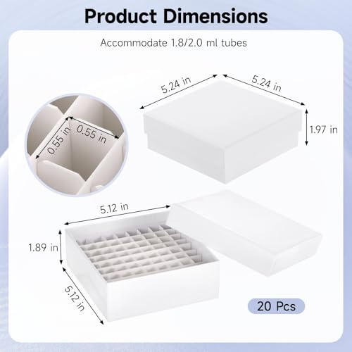 20 Pcs 81-Well Cardboard Freezer Boxes, 2 in Tall, for 1.8/2.0 ml Tubes