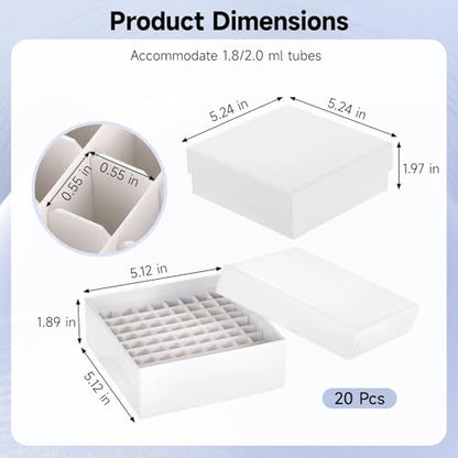 20 Pcs 81-Well Cardboard Freezer Boxes, 2 in Tall, for 1.8/2.0 ml Tubes