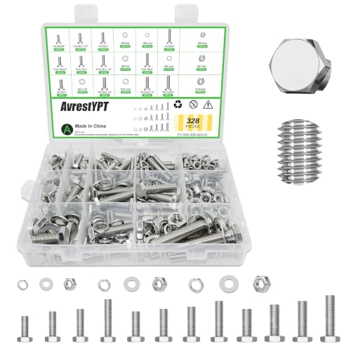 328 Pcs 1/4"-20,5/16"-18,3/8"-16 UNC Stainless Steel Hex Head Screw Kit - size: 1/4,5/16,3/8-328Pcs
