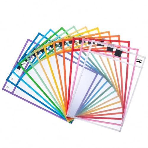 Mr. Pen- Reusable Dry Erase Pocket Sleeves, 10" x 14", 12 Pack, Colorfu - color: Bright & Pastel Colors, size: 12 Pack