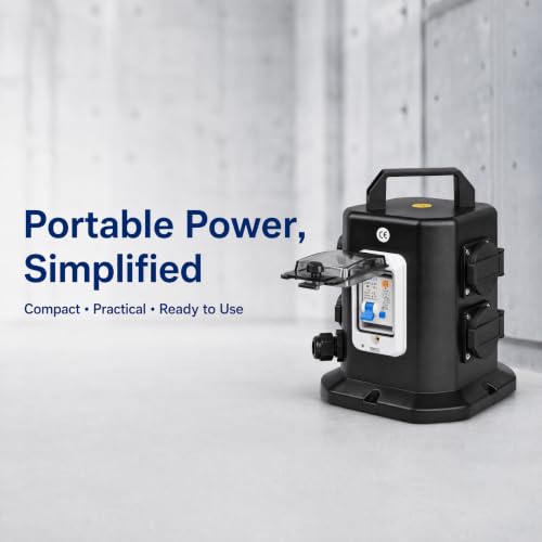 Power Distribution Box, Portable 125V Breaker Box with 6 x NEMA 5-20 Outlet, IP65 Weatherproof Temporary Power Outlet Box for Construction Sites, Factories and Workshops