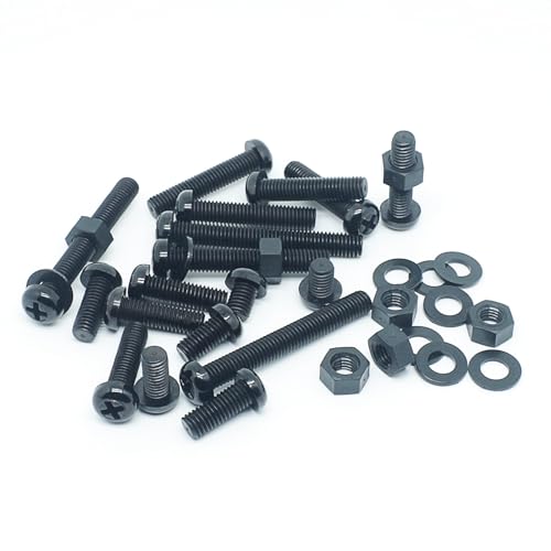 Metric M8 Nylon Black Phillips Pan Head Screw Nut & Flat Washer Kit - color: M8-Black