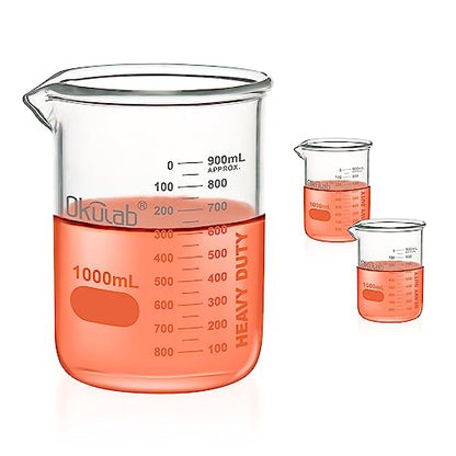 Heavy Duty Glass Beaker Set, Thick-Walled 3.3 Borosilicate Glass Beakers, with Double Scale Printed Graduation, 2pcs of Vol.1000ml, HBKG1000B2 - style: 2pcs of 1000ml