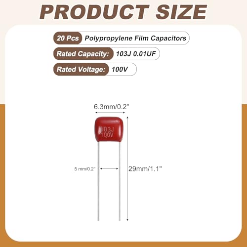MECCANIXITY Capacitors Kit CBB21/CBB22 100V 103J 0.01UF Red 20 PCS - style: 100V 103J 0.01UF