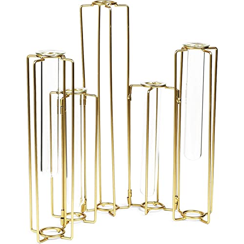 Juvale 12-Pack Metal Hinged Bud Vases Stand - 14 x 11.8 in, Gold, Modern - Lantern Centerpieces, Tulipiere & Flower Stick Holder with Metal & Glass Test Tube Floral Vases - size: 14 x 2 x 11.8 inches (Pack of 2)