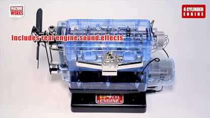 Machine Works Build Your Own Visible Model Engine Toys - Replica Model Building Kit 100+ Pieces- Features Working Sounds and Illuminiation, Internal Combustion Mechanics, Physics, STEM (4-Cylinder) - style: 4-Cylinder