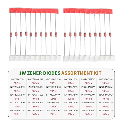 30Values 1W Zener Diode Kit 3V 3.3V 3.6V 3.9V 4.3V 4.7V 5.1V 5.6V 6.2V 6.8V 7.5V 8.2V 9.1V 10V 11V 12V 13V 15V 16V 18V 20V 22V 24V 27V 30V 33V 36V 39V 43V 47V Diodes Assortment Set