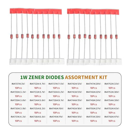 30Values 1W Zener Diode Kit 3V 3.3V 3.6V 3.9V 4.3V 4.7V 5.1V 5.6V 6.2V 6.8V 7.5V 8.2V 9.1V 10V 11V 12V 13V 15V 16V 18V 20V 22V 24V 27V 30V 33V 36V 39V 43V 47V Diodes Assortment Set