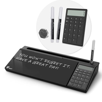 TOWON Glass Desk Whiteboard with Calculator 17x6 in, Desk Organizer, Black - color: Cal Black