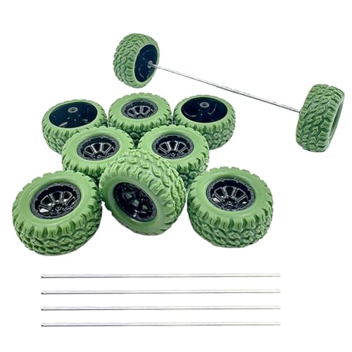 10PCS Toy Car Wheel RC Car Rubber Tire Wheel with 5PCS Shaft Round Rod Axles for RC Car Truck Robot DIY Model Toy Wheel Parts (2x36mm Green) - style: 2x36mm Green