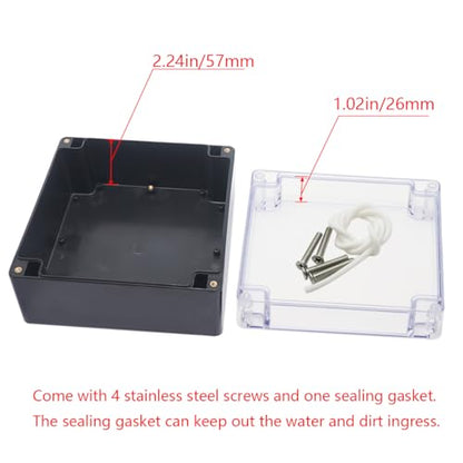 Project Box IP65 Waterproof Junction Box ABS Plastic Black Electrical Boxes DIY Electronic Project Case Power Enclosure Clear Cover 6.3"x6.30"x3.54" - color: Clear, size: 6.3"x6.30"x3.54"