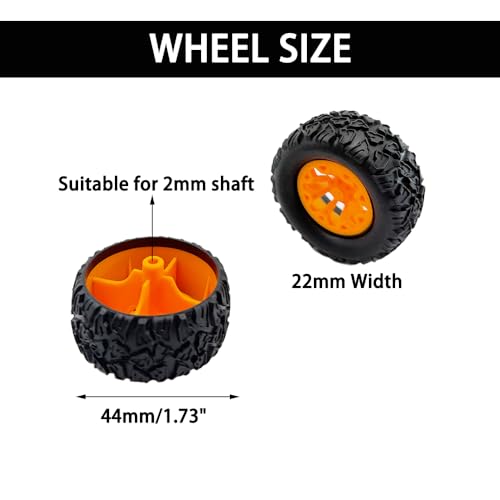 10PCS Toy Car Wheel RC Car Rubber Tire Wheel with 5PCS Round Rod Shaft Axles for RC Car Truck Robot DIY Model Toy Parts(2x44mm Orange) - style: 2x44mm Orange
