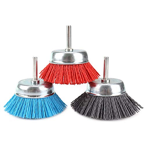 Alysontech 3-inch(75mm) Assorted Nylon Cup Brushes set nylon cup set with 1/4 shank 3Pcs