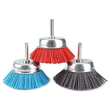 Alysontech 3-inch(75mm) Assorted Nylon Cup Brushes set nylon cup set with 1/4 shank 3Pcs