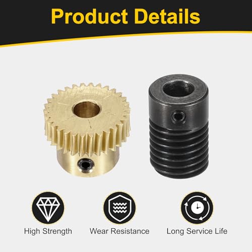 uxcell Worm Gear Set 30T 0.5 Mod 1:30 Brass Gear-5mmOD,1045 Steel Rod 6mmOD - size: Gear-5mm, Rod-6mm Bore, style: 0.5M-30T