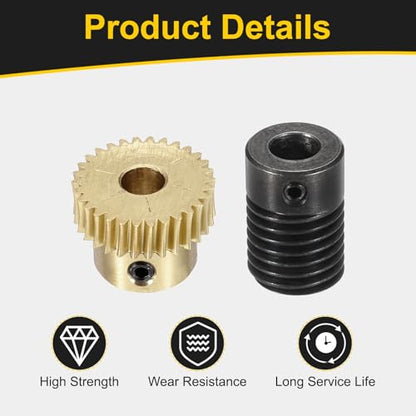 uxcell Worm Gear Set 30T 0.5 Mod 1:30 Brass Gear-5mmOD,1045 Steel Rod 6mmOD - size: Gear-5mm, Rod-6mm Bore, style: 0.5M-30T