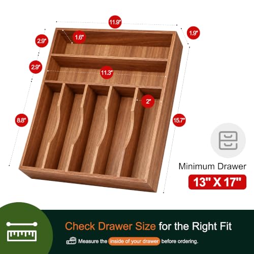 Kitchen Acacia Silverware Organizer - Extra Deep Grooved Drawer Divider, 7 Slot Utensil Organizer - color: Acacia, size: 7 Slots