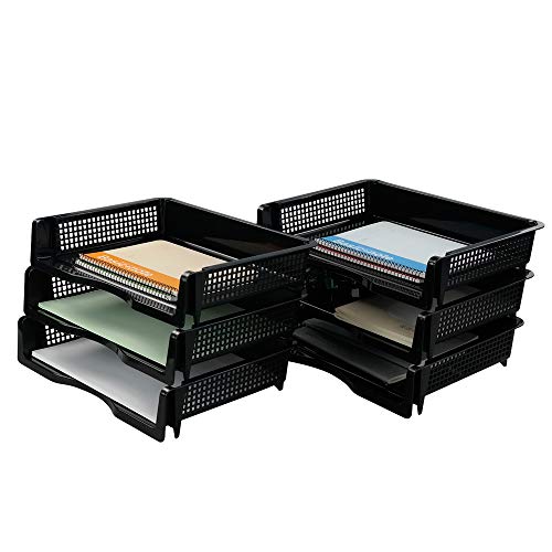 Plastic Stackable File Paper Storage Tray, Office Stackable Letter Tray, Black, 6 Pack