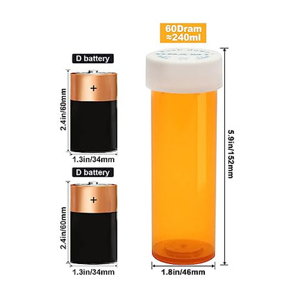 Plastic Medicine Pill Bottles with Child Resistant Caps - Push Down and Turn - Prescription Vial, Medicine Container, Pill Cases Dispenser Organizers (12pcs, 60 Dram) - size: 60 Dram
