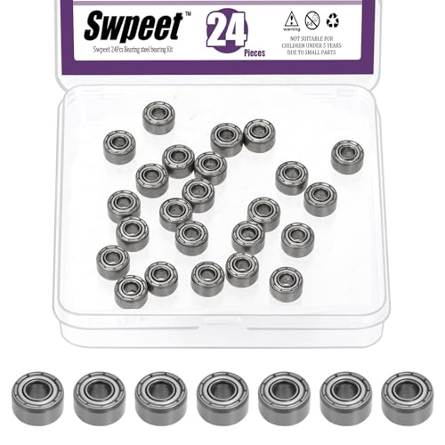 Swpeet 24Pcs 693ZZ Ball Bearings Assortment Kit, 3 x 8 x 4mm Bearing Steel Deep Groove Bearings, Miniature Bearings, Double Shielded - size: 693ZZ-24PCS, style: Bearing Steel